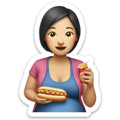 Pregnant Asian women eat hot dog sticker