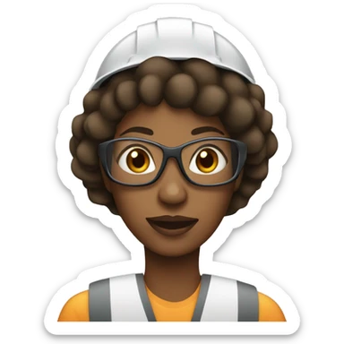Black woman wearing a safety helmet, safety glasses and earplugs sticker