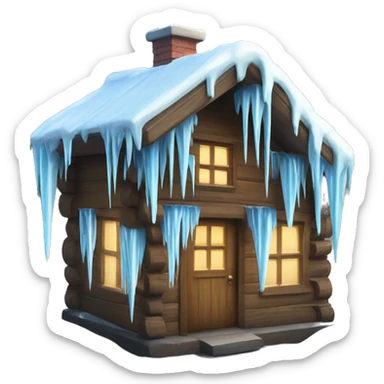 Icicles on a wooden house surrounded by trees  sticker