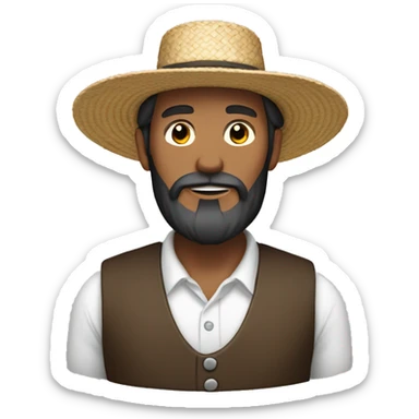 Amish man white with brown straw hat building a building with beard with no mustache sticker