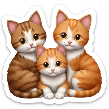 3 kittens cuddling together all different colours, the first one is grey and white, the second is ginger and white and the third is brown tabby and white sticker