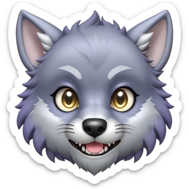Cinematic Cute Werewolf Portrait Emoji, with a cuddly, miniature lupine form in soft moonlit grays and silvers, featuring oversized sparkling eyes and a sweet, endearing snarl, simplified yet irresistibly adorable, highly detailed with a gentle glowing outline that captures the playful, heartwarming essence of a little werewolf! sticker