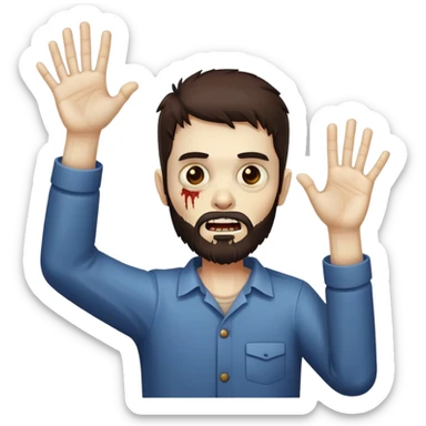 zombie with hands raised in celebration, dark brown hair and short full beard sticker