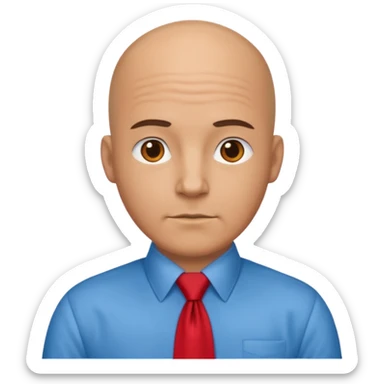 bald with red necktie, blue sticker