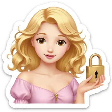 Cinematic Elegant Rapunzel Portrait Emoji, Twirling a lock of her golden hair, dreamy expression, soft pink lips curving into a gentle smile, delicate yet mesmerizing, a princess with a heart full of adventure and beauty! sticker