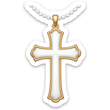 Elegant emoji icon of a white cross made of white beads, glossy surface, and white bead chain subtle shadows, pure white palette sticker