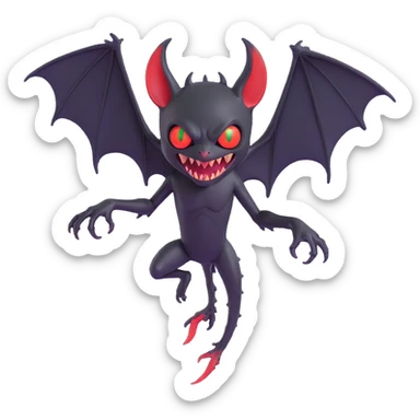 an all black reptilian bat-like creature. One cyclopian red eye in its face. no visible mouth or ears. 2 hind legs with claws. has a long tale with a stinger that drips green poison. no ears. no horns. no arms. visible bone-like stinger at end of tail sticker