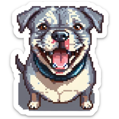 round circle puppy head only, full grey bleu staffy, big open mouth, big tongue out, stupid expression sticker