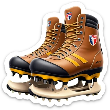 Cinematic Realistic image of a pair of AFL boots, showcasing detailed leather stitching and a rugged sole with fine cleat impressions, captured against a blurred stadium background with high-energy, dynamic lighting sticker