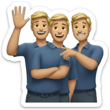 three mens waving sticker