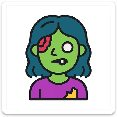 menino zumbi com cabelo comprido, ícone, estilo colorido, contornos pretos, detalhes mínimos sticker