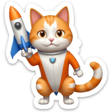 confident cat thinking it is a rocket, dynamic pose, imaginary rocket elements sticker