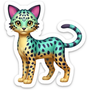 Colorful iridescent exotic esoteric patterned Gradients-colored realistic elegant lanky feminine cute pretty Liepard-Litten-Purrloin-Sprigatito-Pokémon-fusion-creature (full body) sticker