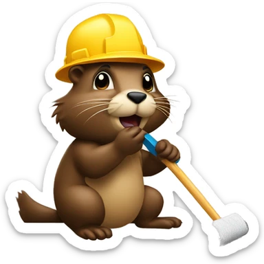 A beaver painting a wall with a paint roller sticker