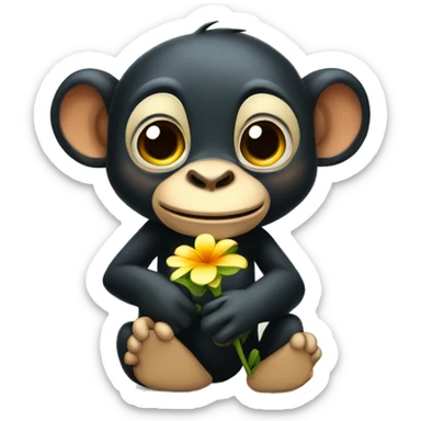 Smiling bonobo holding a flower sticker
