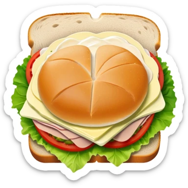 sandwich with turkey, lettuce, pickles, mayonnaise, and tomatoes top-down view sticker