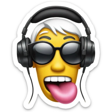 emoji tongue out with headphones and dj set sticker