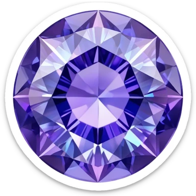 Round cut tanzanite gemstone with holographic blue-purple color shift and brilliant facets sticker