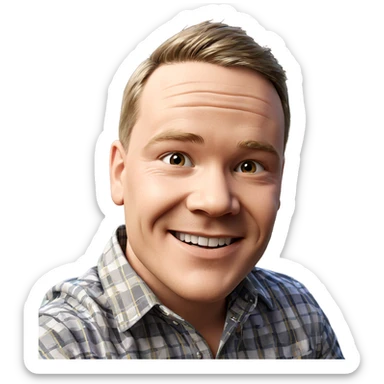 smiling boy in plaid shirt sticker