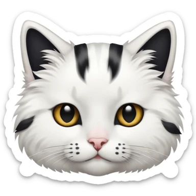 white cat with two black specks on his head under his ears and black striped tail sticker