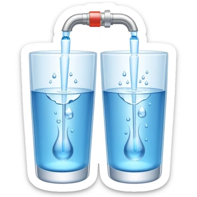 3D illustration of two glasses of water — one cold, one hot, with a thermometer inside each. Particles dissolving faster in hot water, slower in cold. Minimalist, clean, bright, modern 3D icon style. sticker