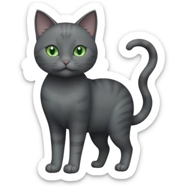 full body view of beautiful female solid dark grey cat with green eyes, grey face, white toes/paws and white patch on her chest sticker