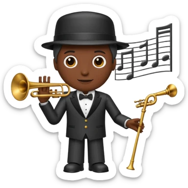 robot a sophisticated and elegant emoji that represents orchestration and arrangement. The design should feature a conductor’s baton, musical notes, and a symphonic score, symbolizing the process of arranging and orchestrating music. Incorporate instruments like a violin, trumpet, sticker