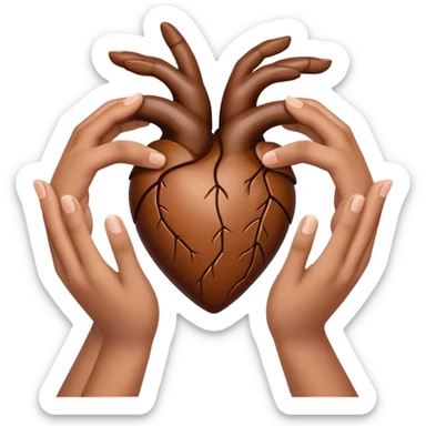 A heart made of hands inside a brown heart sticker
