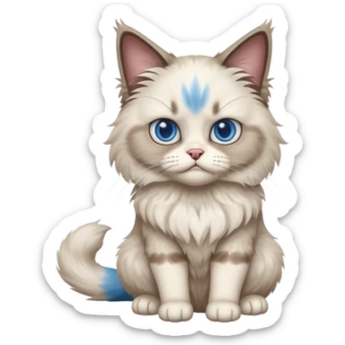Angry blue eyed Ragdoll cat sitting full body sticker
