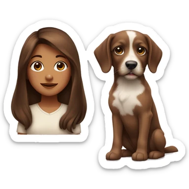 menina com olhos castanhos cabelo marrom escuro pele clara e uma cachorra pequenina sticker