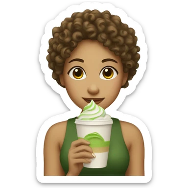 curly girl holding matcha latte sticker