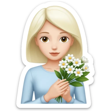 woman holding white flowers in their hands sticker