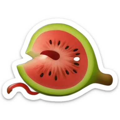 Eating a red kiwi fruit sticker