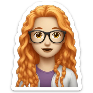 Girl long  orange hair and white skin with glasse sticker