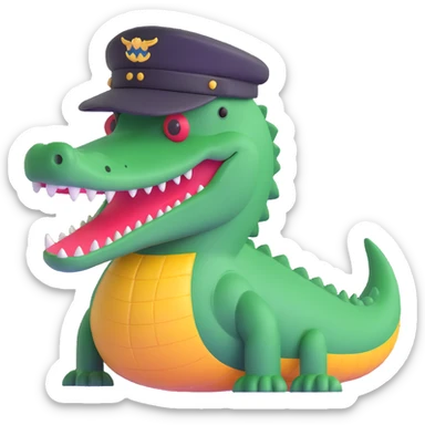 crocodile with pilot hat sticker