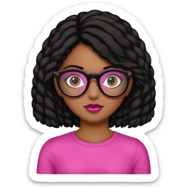 Una chica con pelo negro y lentes rosados, con una impresora negra y dos perras, la primera de color marron y la otra negra sticker