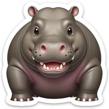 cinematic-hippo-realistic-full-body-standing on all fours-emoji,-massive-round-frame-partially-submerged-in-muddy-water,-wide-mouthed-grin-exposing-huge-teeth,-head-tilted-dramatically,-thick-greyish-brown-hide-glossy-from-water,-simplified-yet-realistic-focused-features,-highly-detailed,-glowing-with-an-almost-sarcastic-glow sticker