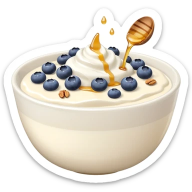 Yogurt in a bowl with granola and blueberries topped with honey drizzle sticker