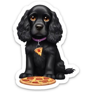 Black cocker spaniel with pizza’s eyes sticker