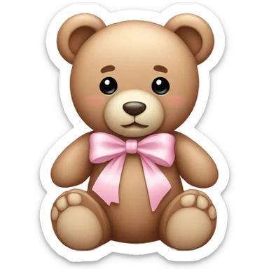 teddy bear with light baby pink bow  sticker