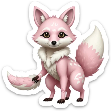 Albino fantasy-tanuki-jackal-Coyote-marsupial-fursona-hybrid animal creature full body with intricate markings  sticker