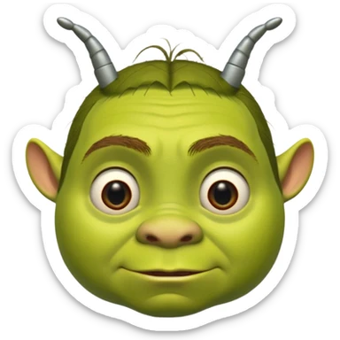 Shrek avec deux petites antennes-oreilles cylindriques plantées de chaque côté de la tête : elles sont courtes, épaisses, avec une ouverture ronde à l’extrémité.
 sticker