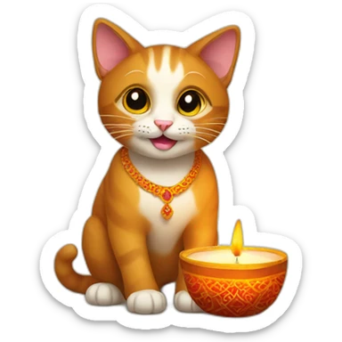 Cat with Diwali sticker