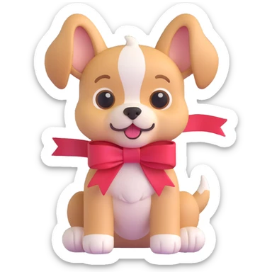 cute puppy with a ribbon sticker