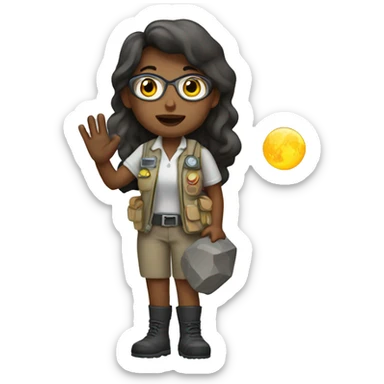 women Moon geologist with rock on hand sticker