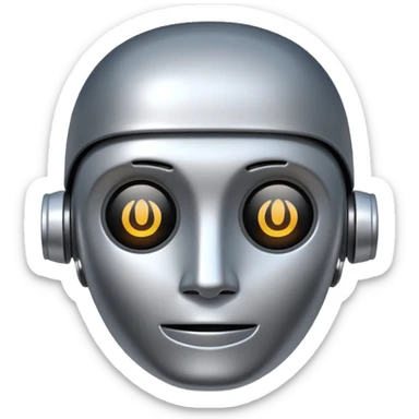 A robot shaped emoji for labeling AI generated content as AI generated. In place of the face, there should be the text A.I. sticker