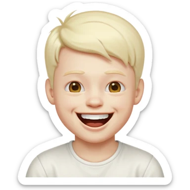 young albino emoji boy laughing out loud with white top sticker