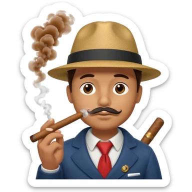 A 3D cartoon man wearing a hat, puffing cigar smoke, calm expression, soft lighting, realistic Memoji-style. sticker