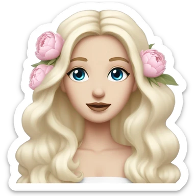 White bride with long light blonde hair and blue eyes with light pink peonies in hair white skin sticker