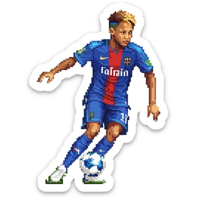 Neymar Jr, Brazilian soccer player with distinctive hairstyle, wearing soccer jersey, in action pose sticker